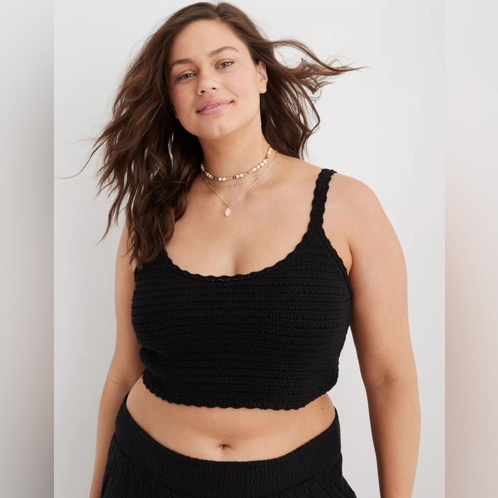 Aerie Black Summer Nights Textured Cropped Tank Top Bohemian Beachy Size S‎